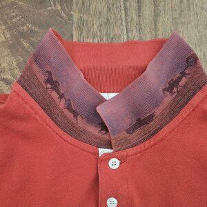 MCS Polo Shirt Mens Large Rust Red/Orange 100% Cotton Horses Marlboro Classics